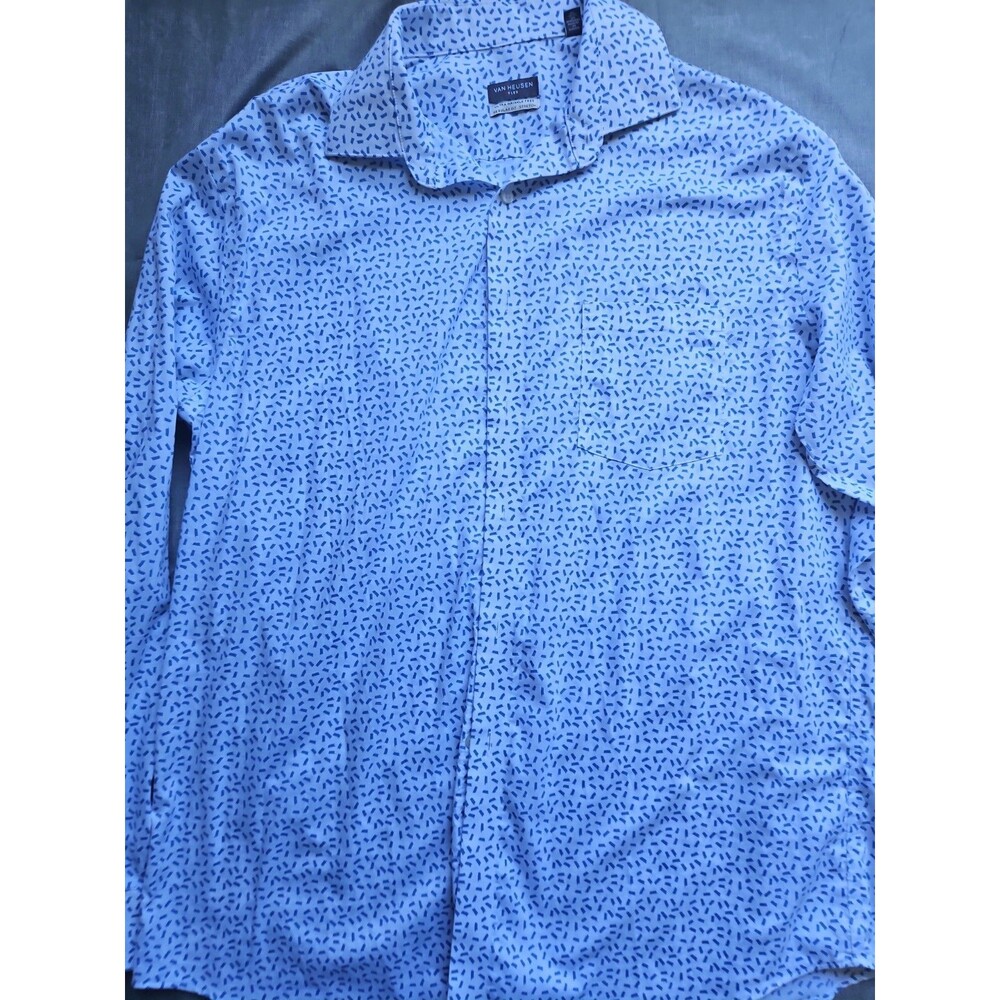 Van‎ Heusen Mens 16-16 1/2, 34/35 Button Down Long Sleeve Shirt White With Blue